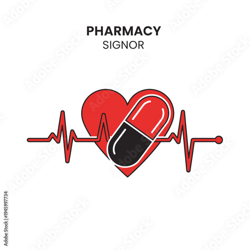 Innovative Healthcare Symbol: Heartbeat, Pill, Pharmacy Sign, Promoting Well-being and Healing