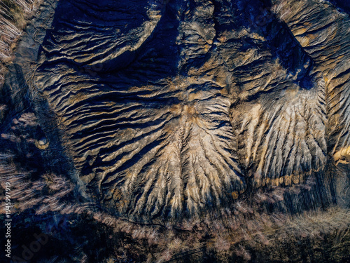Canvastavla Mine dumps and rock waste slag heap, aerial view