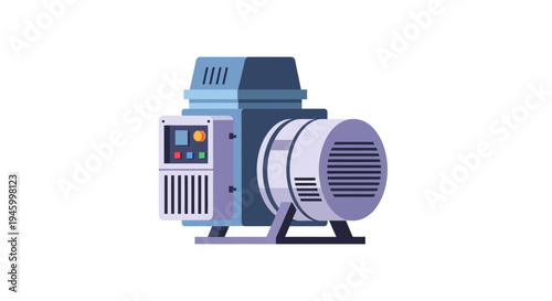 Industrial Generator Machine, Power Supply Unit, Energy Equipment Illustration