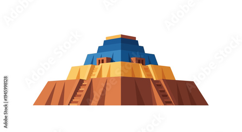 Ancient Ziggurat Pyramid Structure, Mesopotamian Civilization Architecture, Vector Illustration