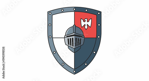 Medieval Knight Shield with Eagle Emblem and Helmet - Isolated on White