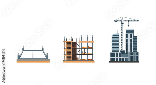 Construction Stages: Foundation, Framing, and Finished Skyscraper