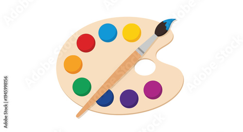 Artist's Palette with Colorful Paints and Brush - Studio Art