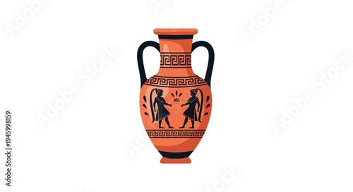 Ancient Greek Amphora Vase with Geometric and Figure Designs