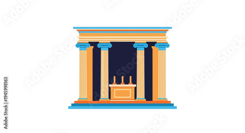 Ancient Greek Temple Facade with Columns and Altar Illustration