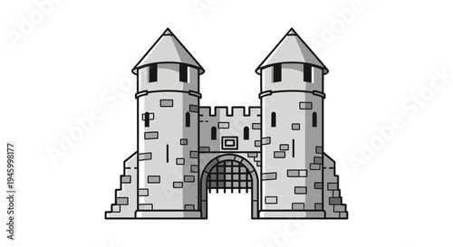 Medieval Castle Gatehouse with Twin Towers and Drawbridge