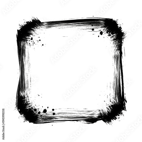 A bold black and white geometric square with thick outlined edges. isolated on transparent background