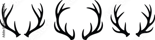Silhouettes of deer antlers in different styles, vector illustration for hunting, wildlife, nature, decoration, emblem, logo, art, design