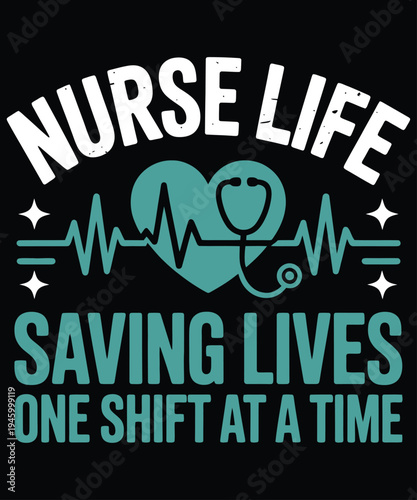 A graphic design celebrating nurse life featuring a heart shaped ecg and stethoscope high-quality professional