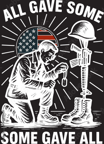 Battlefield Cross Svg, Kneeling American Soldier Flag Svg