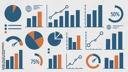 Data Visualization Set Charts Graphs and Indicators vector illustration