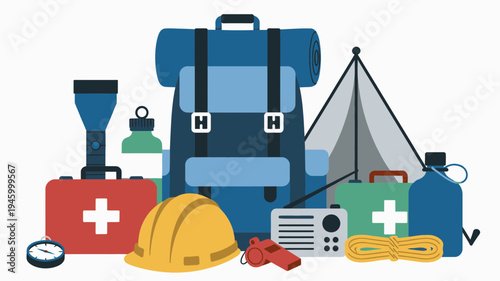 Camping and Emergency Preparedness Gear vector illustration