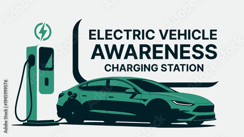 Electric Vehicle Charging Station and Car vector illustration
