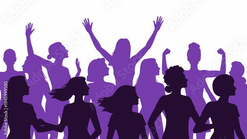 Diverse Group Of Women Silhouettes With Arms Raised In Celebration vector illustration