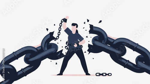 Person Breaking Free From Chains vector illustration