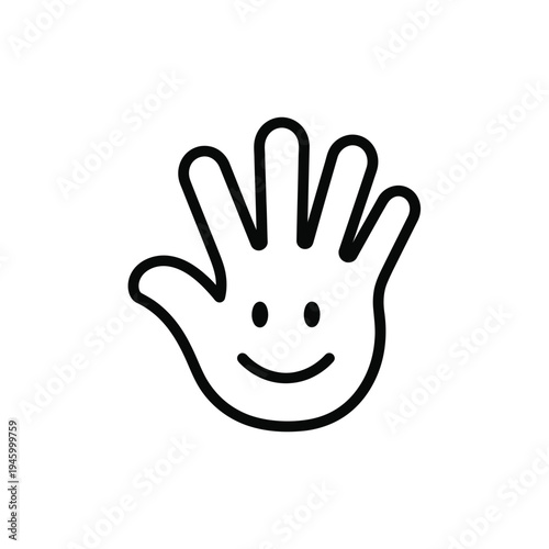 A simple black line drawing of a smiling hand with fingers spread apart