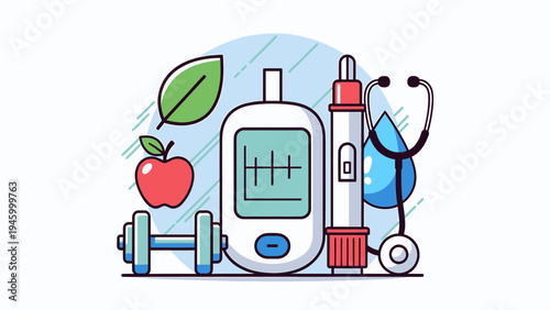 Diabetes Management and Healthy Lifestyle Icons vector illustration