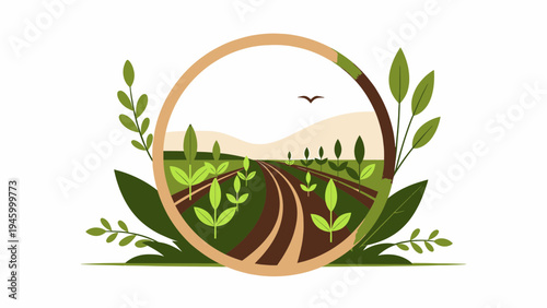 Circular Landscape of Sustainable Agriculture and Green Fields vector illustration
