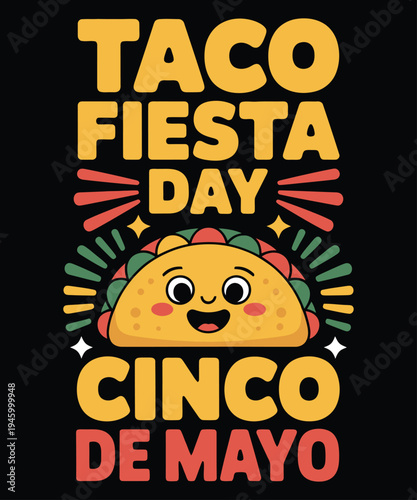 A colorful graphic design announces a taco fiesta for cinco de mayo celebration high-quality professional