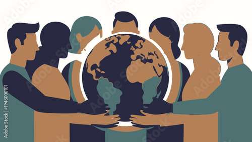 Diverse Group Holding the Earth Together vector illustration