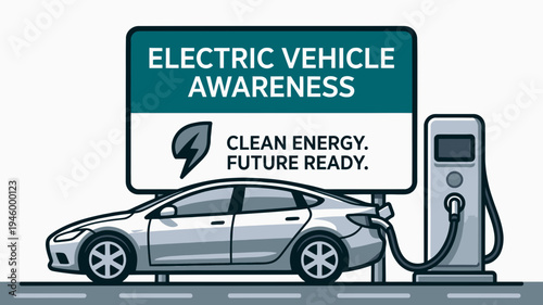 Electric Vehicle Charging Station And Awareness Billboard vector illustration