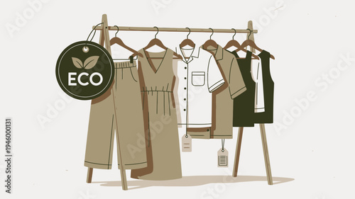 Eco-Friendly Clothing Displayed on a Rack vector illustration