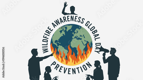 Wildfire Awareness Global Day And Prevention With World vector illustration
