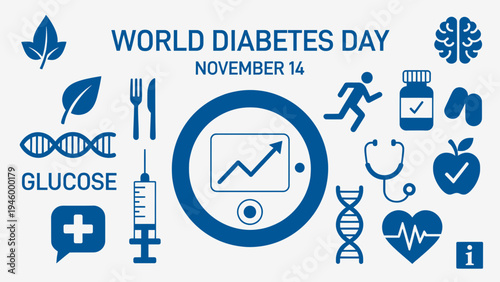 World Diabetes Day Awareness Icons vector illustration