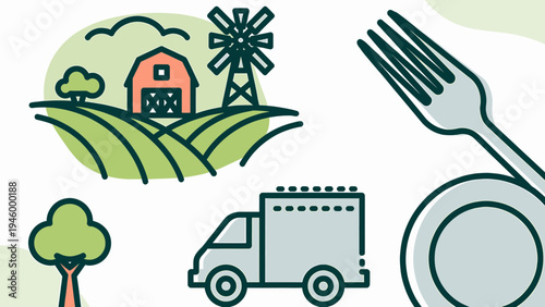 Farm to Table Food Supply Chain Icons vector illustration