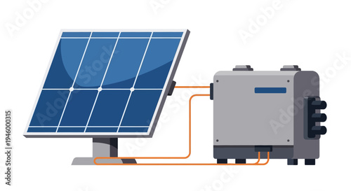 Solar panel connected to a power inverter, renewable energy concept