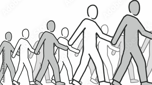 Diverse Group Of People Holding Hands Walking Together vector illustration