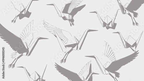 Origami Cranes Flying in Formation vector illustration