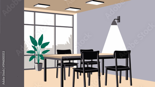 Modern Meeting Room With Large Window And Plant vector illustration