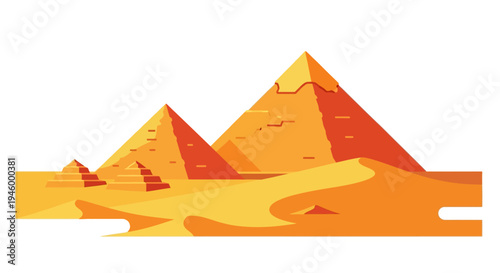 Ancient Egyptian Pyramids and Sphinx in Desert Landscape