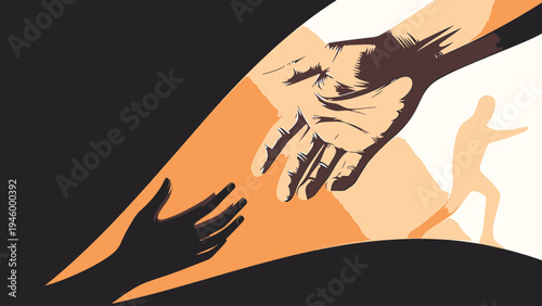 Helping Hand Reaching Out To Silhouette Figure vector illustration