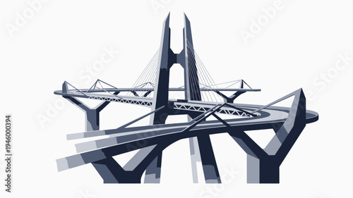 Modern Multi-Level Bridge Design vector illustration