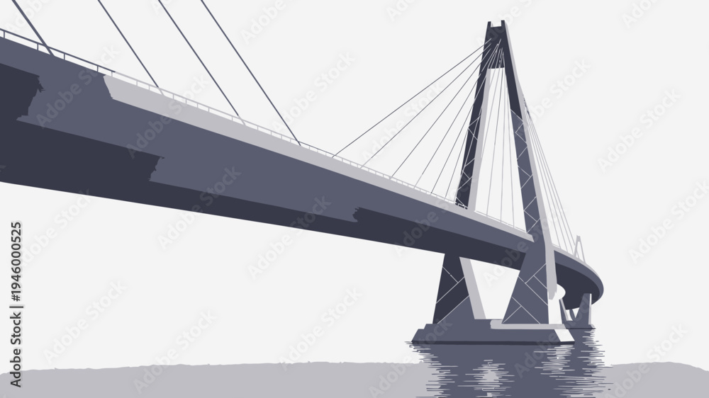 Fototapeta premium Modern Cable-Stayed Bridge Against a White Background vector illustration