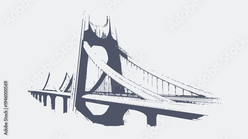 Modern Suspension Bridge Design Sketch vector illustration