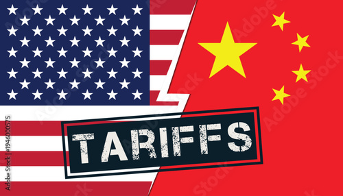 Tariffs and USA Economy concept - Flag of the United States of America Vs China Flag  background. Tariff USA trade war with the others countries.