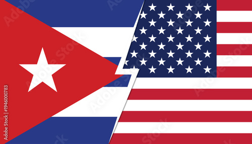 USA Flag  vs Cuba Flag Split Design – United States and Cuba Political or Economic Concept Vector