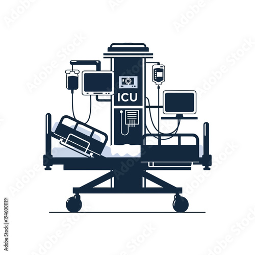 Intensive Care Unit Bedside Equipment Illustration for Modern Healthcare Procedures and Treatments
