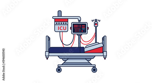 Intensive Care Unit Bed Depicting Medical Equipment for Patient Monitoring and Treatment