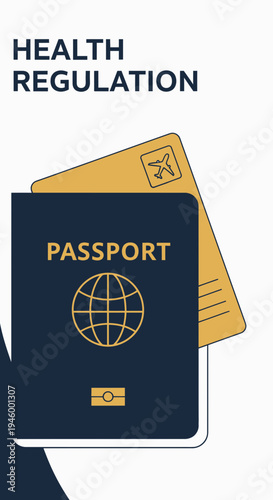 International Travel Health Regulations Illustrated with Passport and Vaccination Card Design