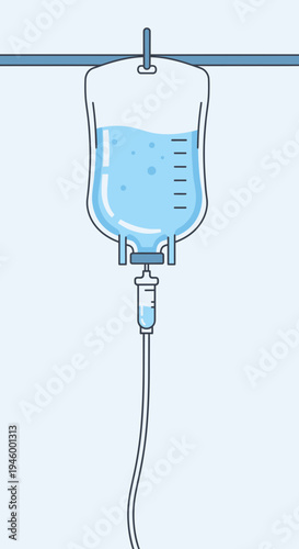 Intravenous Drip Bag Illustration Depicting Fluid Infusion For Medical Treatment And Hydration
