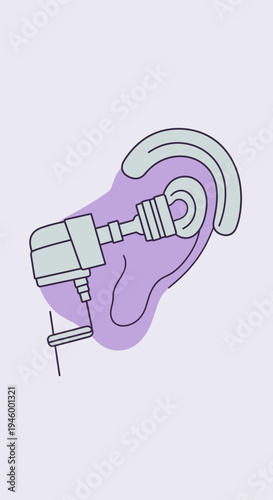 Innovative Illustration Of An Ear With Medical Tool Depicting Sound And Hearing Aid Technology