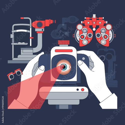 Innovative Vision Care Concept: Eye Examination with Futuristic Medical Equipment Depicted