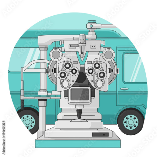 Innovative Vision Care Concept: Ophthalmic Examination Equipment and Mobile Clinic Representation