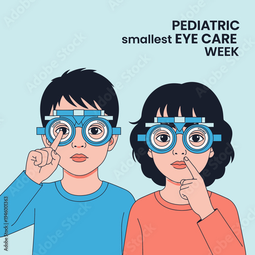 Innovative Pediatric Eye Examination Illustration Featuring Children with Specialized Vision Tools
