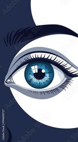 Intriguing Blue Eye Portrait Captures Enigmatic Gaze in Vector Illustration Style