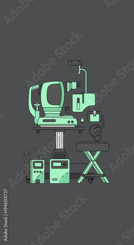 Innovative Medical Equipment Illustration Depicting Advanced Diagnostic and Optometry Procedures